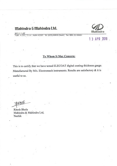 Mahindra Certificate